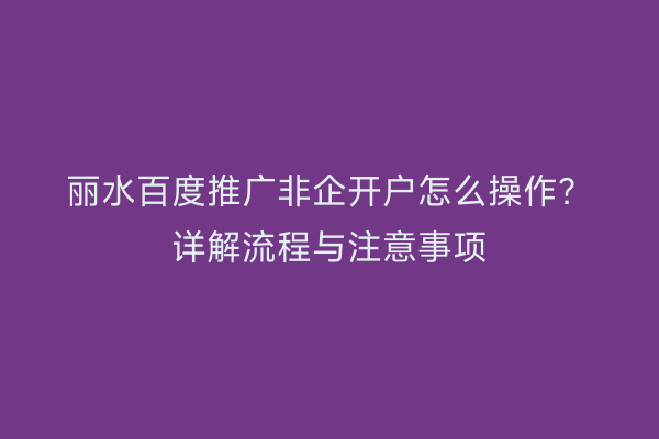 丽水百度推广非企开户怎么操作？详解流程与注意事项