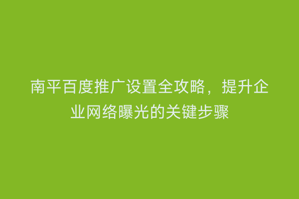 南平百度推广设置全攻略，提升企业网络曝光的关键步骤