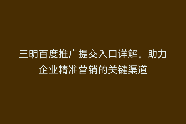 三明百度推广提交入口详解，助力企业精准营销的关键渠道