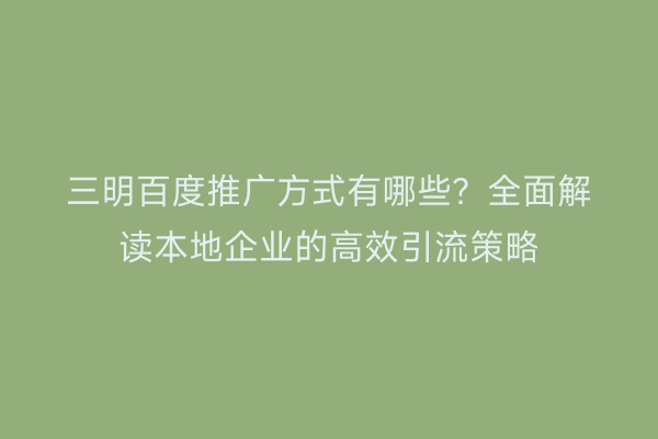 三明百度推广方式有哪些？全面解读本地企业的高效引流策略