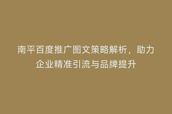 南平百度推广图文策略解析，助力企业精准引流与品牌提升