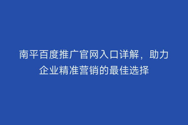 南平百度推广官网入口详解，助力企业精准营销的最佳选择