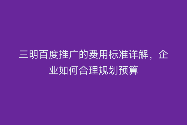 三明百度推广的费用标准详解，企业如何合理规划预算