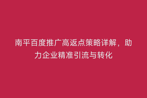 南平百度推广高返点策略详解，助力企业精准引流与转化