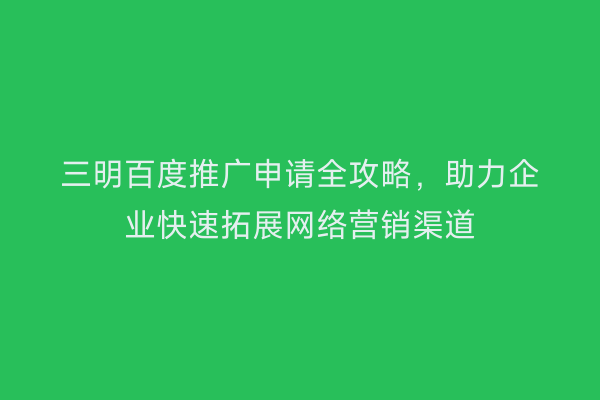 三明百度推广申请全攻略，助力企业快速拓展网络营销渠道