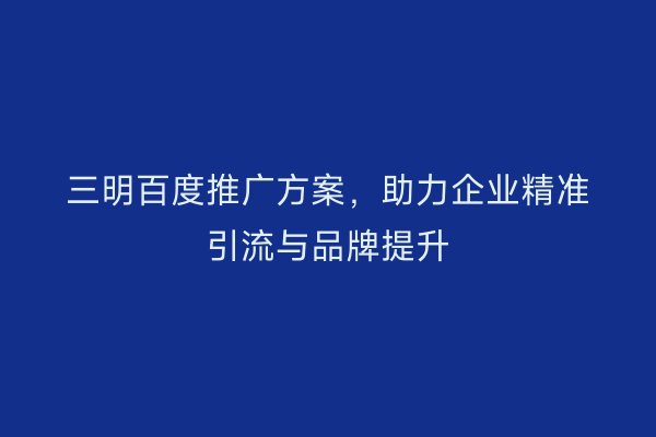 三明百度推广方案，助力企业精准引流与品牌提升