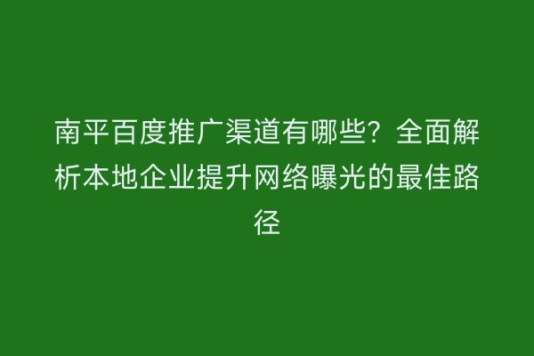 南平百度推广渠道有哪些?全面解析本地企业提升网络曝光的最佳路径
