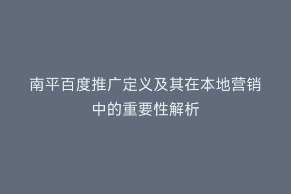 南平百度推广定义及其在本地营销中的重要性解析