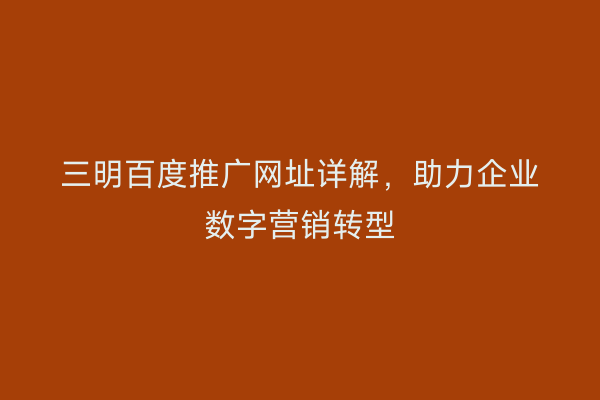 三明百度推广网址详解,助力企业数字营销转型