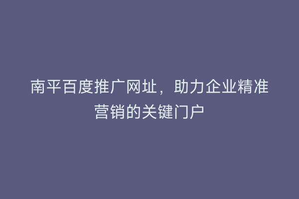 南平百度推广网址,助力企业精准营销的关键门户