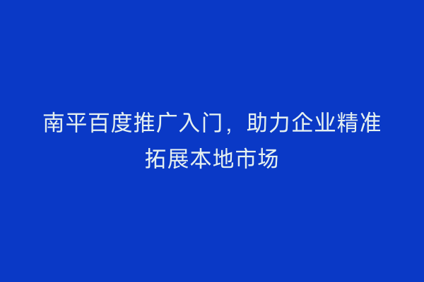 南平百度推广入门,助力企业精准拓展本地市场
