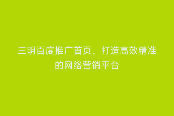 三明百度推广首页，打造高效精准的网络营销平台
