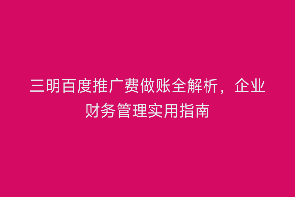 三明百度推广费做账全解析,企业财务管理实用指南