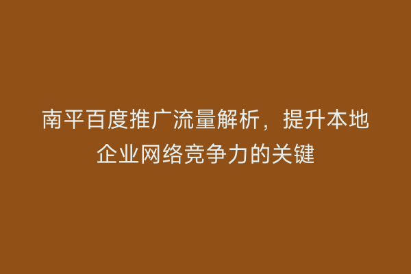 南平百度推广流量解析，提升本地企业网络竞争力的关键