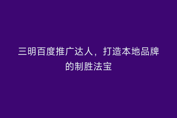 三明百度推广达人,打造本地品牌的制胜法宝