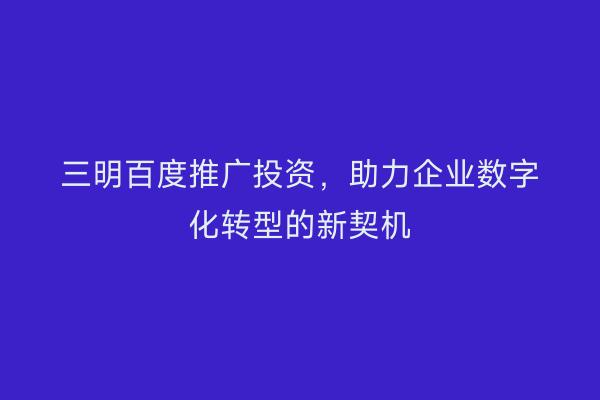 三明百度推广投资,助力企业数字化转型的新契机