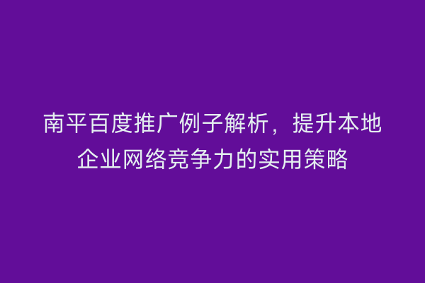 南平百度推广例子解析，提升本地企业网络竞争力的实用策略