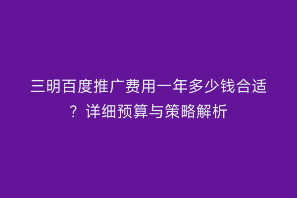 三明百度推广费用一年多少钱合适？详细预算与策略解析
