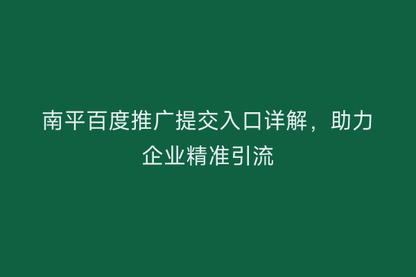 南平百度推广提交入口详解，助力企业精准引流