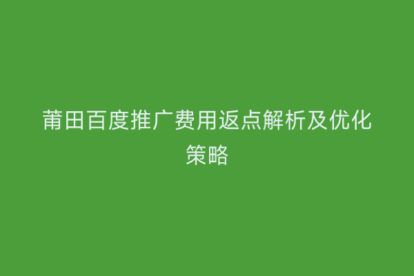 莆田百度推广费用返点解析及优化策略