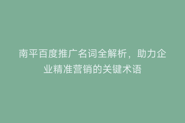 南平百度推广名词全解析，助力企业精准营销的关键术语