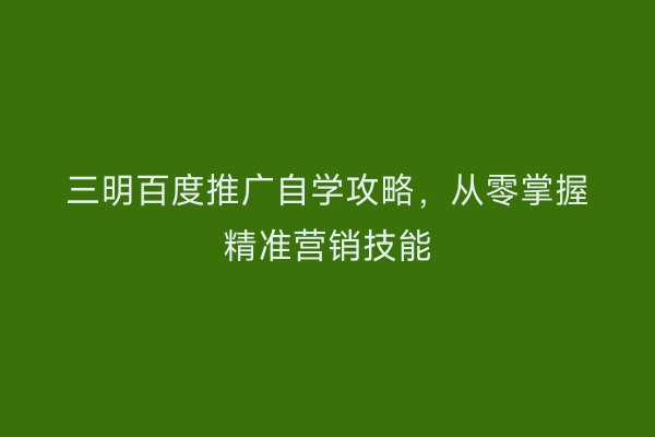 三明百度推广自学攻略，从零掌握精准营销技能