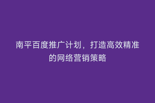 南平百度推广计划,打造高效精准的网络营销策略