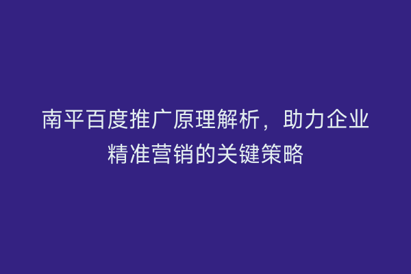 南平百度推广原理解析，助力企业精准营销的关键策略