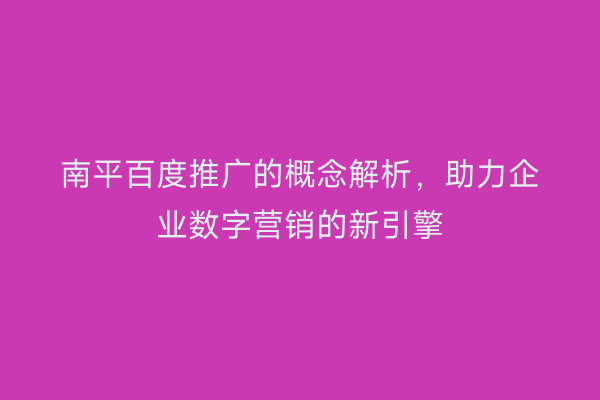 南平百度推广的概念解析，助力企业数字营销的新引擎