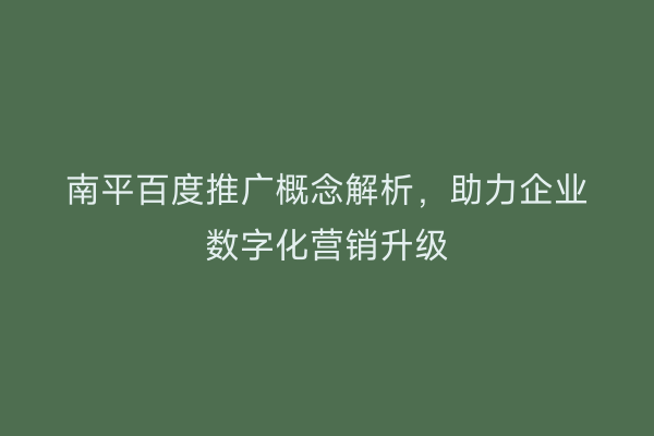 南平百度推广概念解析，助力企业数字化营销升级