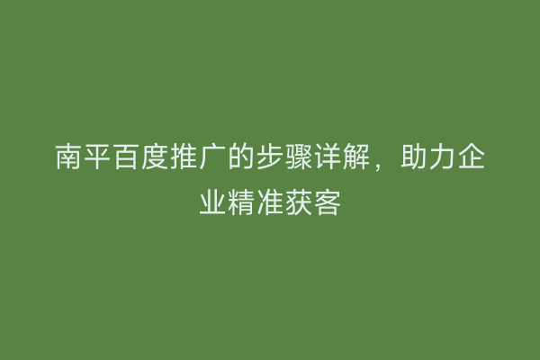 南平百度推广的步骤详解，助力企业精准获客
