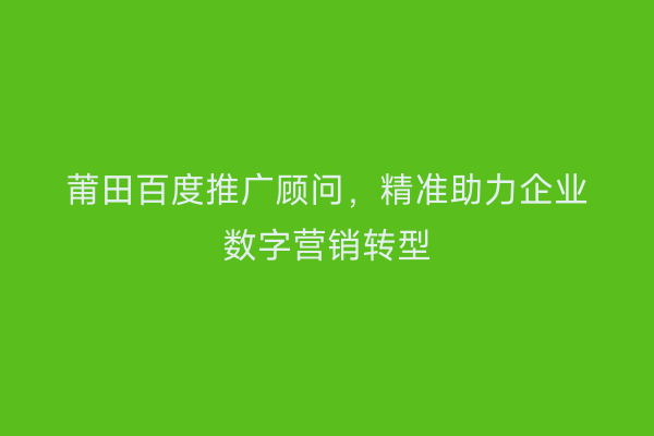 莆田百度推广顾问,精准助力企业数字营销转型