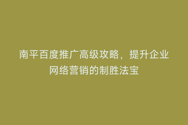 南平百度推广高级攻略,提升企业网络营销的制胜法宝