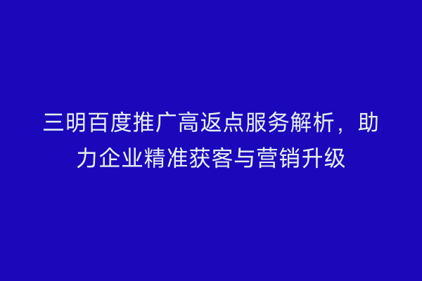 三明百度推广高返点服务解析,助力企业精准获客与营销升级