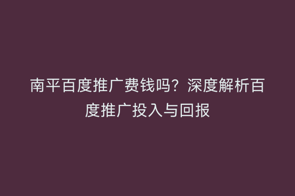 南平百度推广费钱吗？深度解析百度推广投入与回报