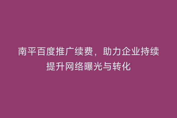 南平百度推广续费，助力企业持续提升网络曝光与转化