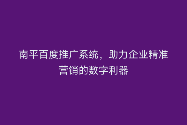 南平百度推广系统,助力企业精准营销的数字利器