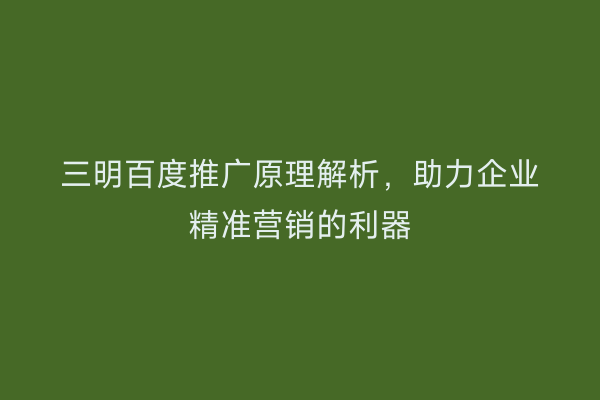 三明百度推广原理解析,助力企业精准营销的利器