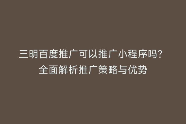 三明百度推广可以推广小程序吗？全面解析推广策略与优势