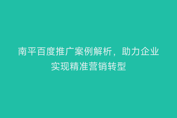 南平百度推广案例解析，助力企业实现精准营销转型