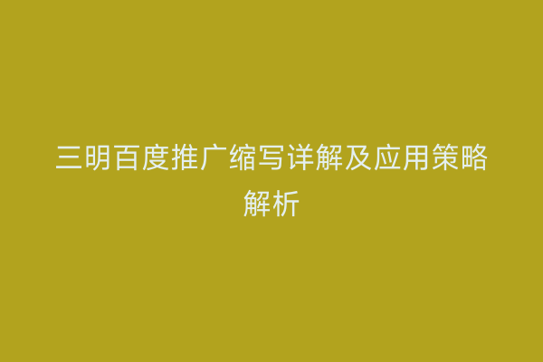 三明百度推广缩写详解及应用策略解析