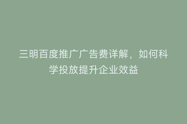 三明百度推广广告费详解,如何科学投放提升企业效益