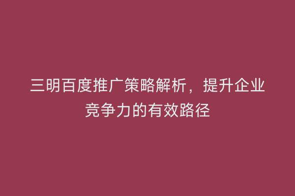 三明百度推广策略解析，提升企业竞争力的有效路径
