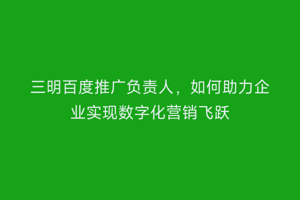 三明百度推广负责人,如何助力企业实现数字化营销飞跃