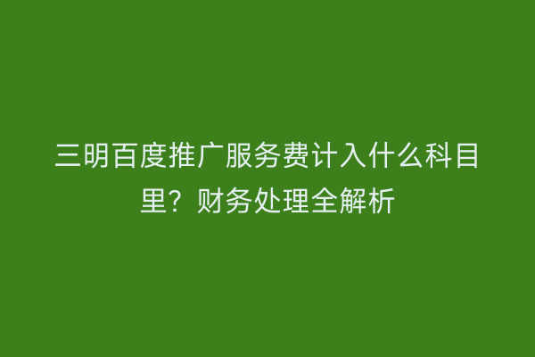三明百度推广服务费计入什么科目里？财务处理全解析