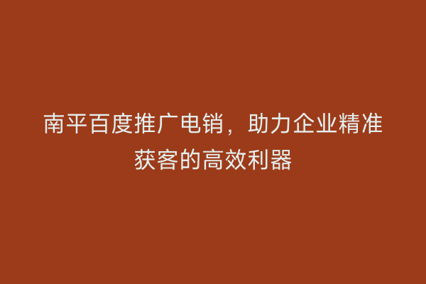 南平百度推广电销,助力企业精准获客的高效利器