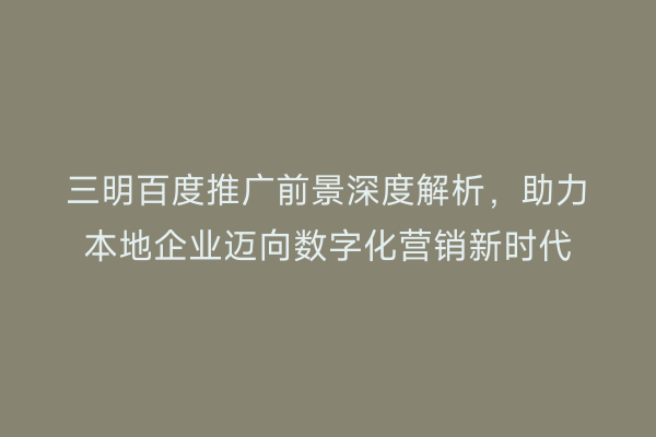 三明百度推广前景深度解析,助力本地企业迈向数字化营销新时代