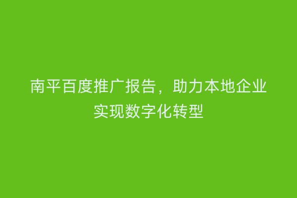 南平百度推广报告,助力本地企业实现数字化转型
