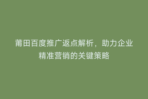 莆田百度推广返点解析,助力企业精准营销的关键策略