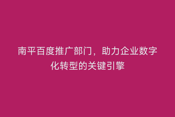 南平百度推广部门,助力企业数字化转型的关键引擎